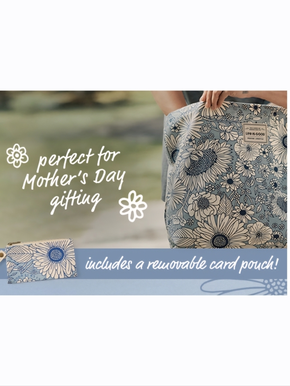 Life is Good Floral Tote Bag in Blue